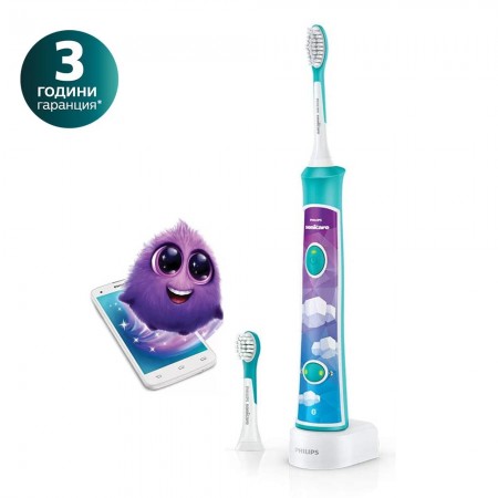 Philips Sonicare Детска звукочестотна четка за зъби For Kids, с вграден Bluetooth, Aqua HX6322/04