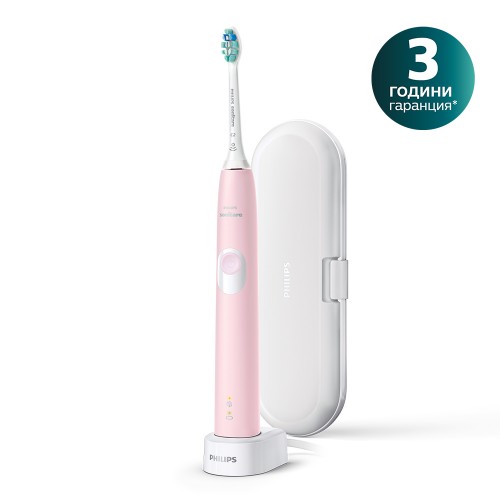 Philips Sonicare Звукочестотна четка за зъби Protective Clean 4300, розова с кутия за пътуване HX6806/03