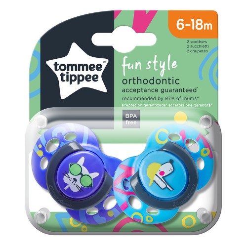 Tommee Tippee Ортодонтични залъгалки FUN STYLE, 6-18м, 2 бр./оп., Кучета 43335865