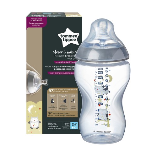 Tommee Tippee Шише за хранене EASI-VENT 3м+, 340 мл, с декорация БУХАЛИ 42269775