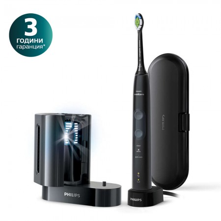 Philips Sonicare Звукочестотна четка за зъби ProtectiveClean 5100 + UV санитайзер, черна HX6850/57