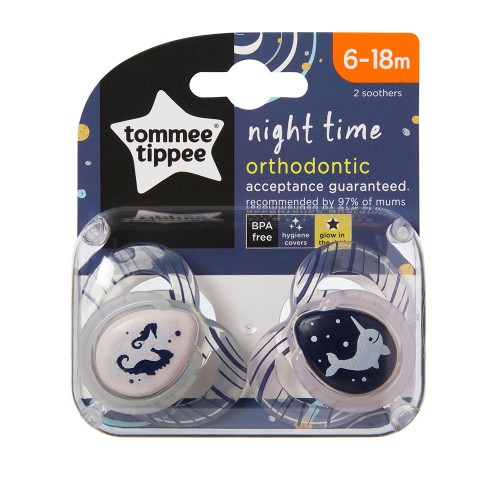 Tommee Tippee Ортодонтични залъгалки NIGHT TIME, 6-18м, 2 бр./оп., Морски кончета 43336285