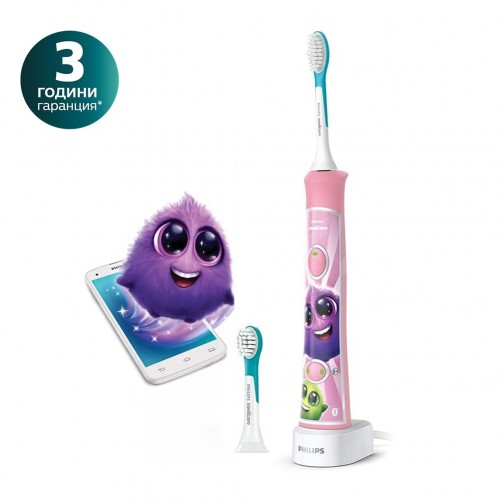 Philips Sonicare Детска звукочестотна четка за зъби For Kids, с вграден Bluetooth, розова HX6352/42