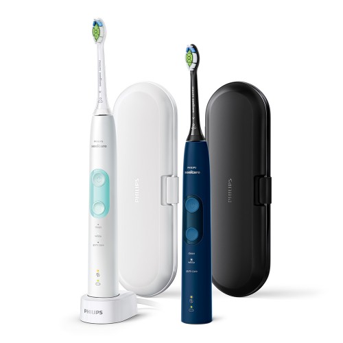 Philips Sonicare Комплект звукочестотни четки за зъби ProtectiveClean 5100, бяла и синя HX6851/34