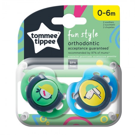 Tommee Tippee Ортодонтични залъгалки FUN STYLE, 0-6м, 2 бр./оп., Куче/Пиле 43335785