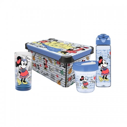 Disney Комплект Travel, кутия за съхранение 5 L, чаша за пътуване 350 ml, бутилка за пътуване 630 ml, стъклена чаша 300 ml, сини