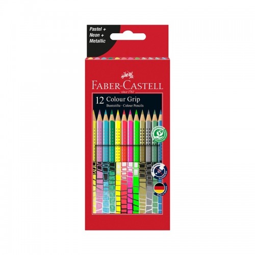 Faber-Castell Акварелни моливи Grip, 12 пастелни, неонови и металикови цвята