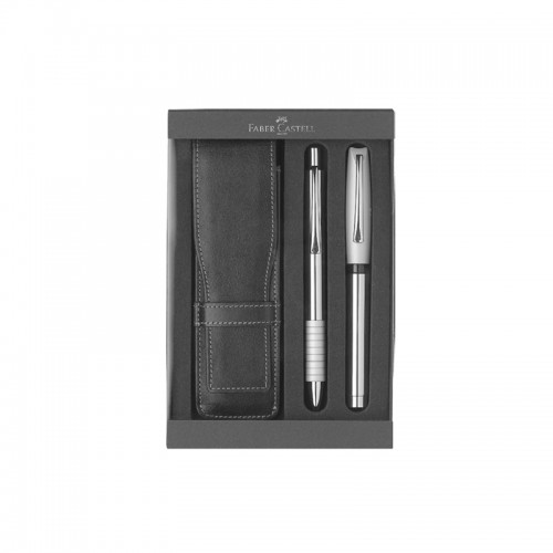 Faber-Castell Комплект химикалка и писалка Essentio Shiny, с включен кожен калъф