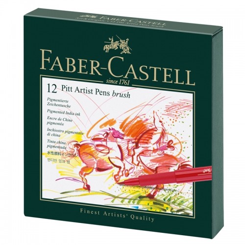 Faber-Castell Маркер-четка Pitt Artist Pen, B, 12 цвята, в кутия