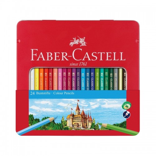 Faber-Castell Цветни моливи Замък, 24 цвята, в метална кутия
