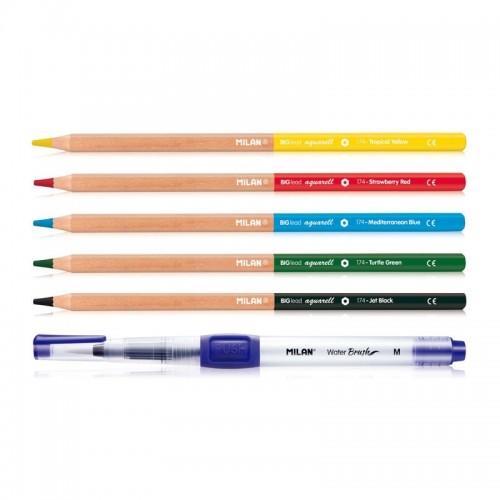 Milan Цветни акварелни моливи, 3.5 mm, 5 цвята, с включена четка
