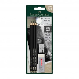 Faber-Castell Моливи Pitt Graphite Matt, чернографитни, 10B, 12B, 14B, с гума и острилка