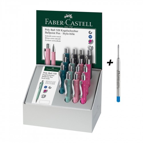 Faber-Castell Химикалка Poly Ball XB, автоматична, 15 броя, в комплект с 20 пълнителя