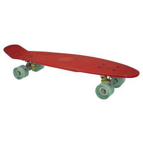 Скейтборд, пениборд, 67 см, Червен със зелени колела